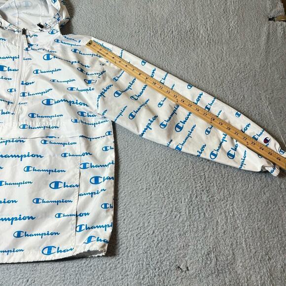 Champion Jacket Mens M White Packable Stadium Script All Over Logo Windbreaker - Picture 6 of 10